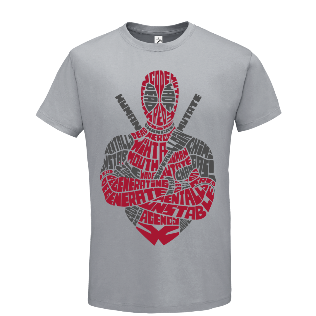 T-shirt με ψηφιδωτή σταμπα Typograhy Deadpool