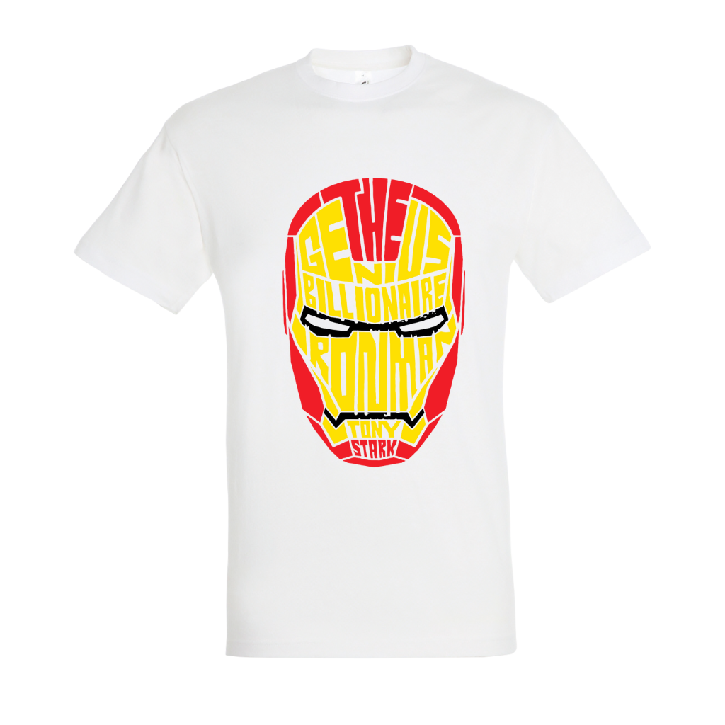 T-shirt με ψηφιδωτή σταμπα Typograhy Iron Man