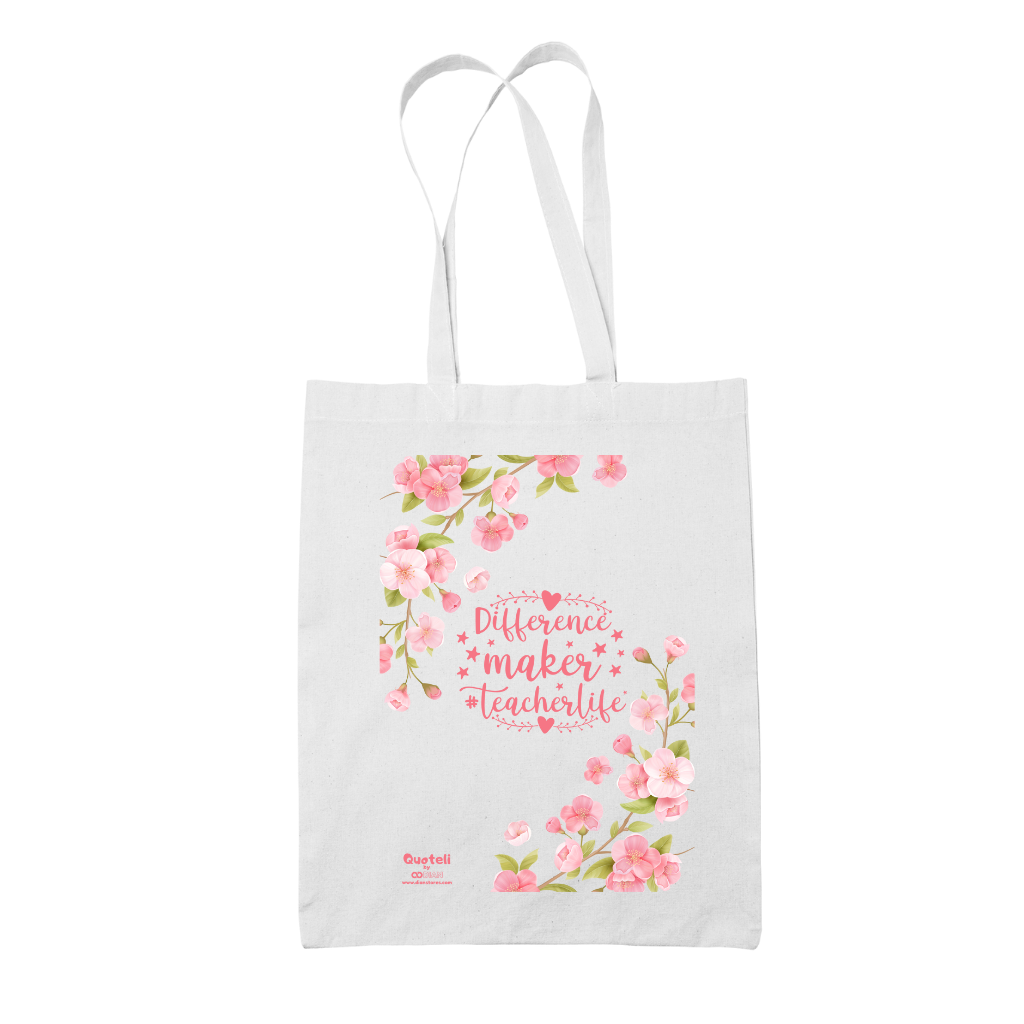Tote bag τσάντα λευκή για δασκάλες "Difference makes teacherlife"