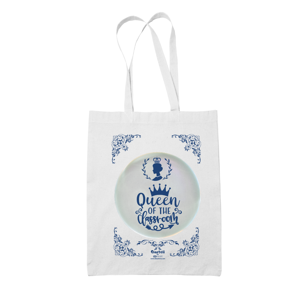 Tote bag τσάντα λευκή για δασκάλες "Queen of the classroom 2"