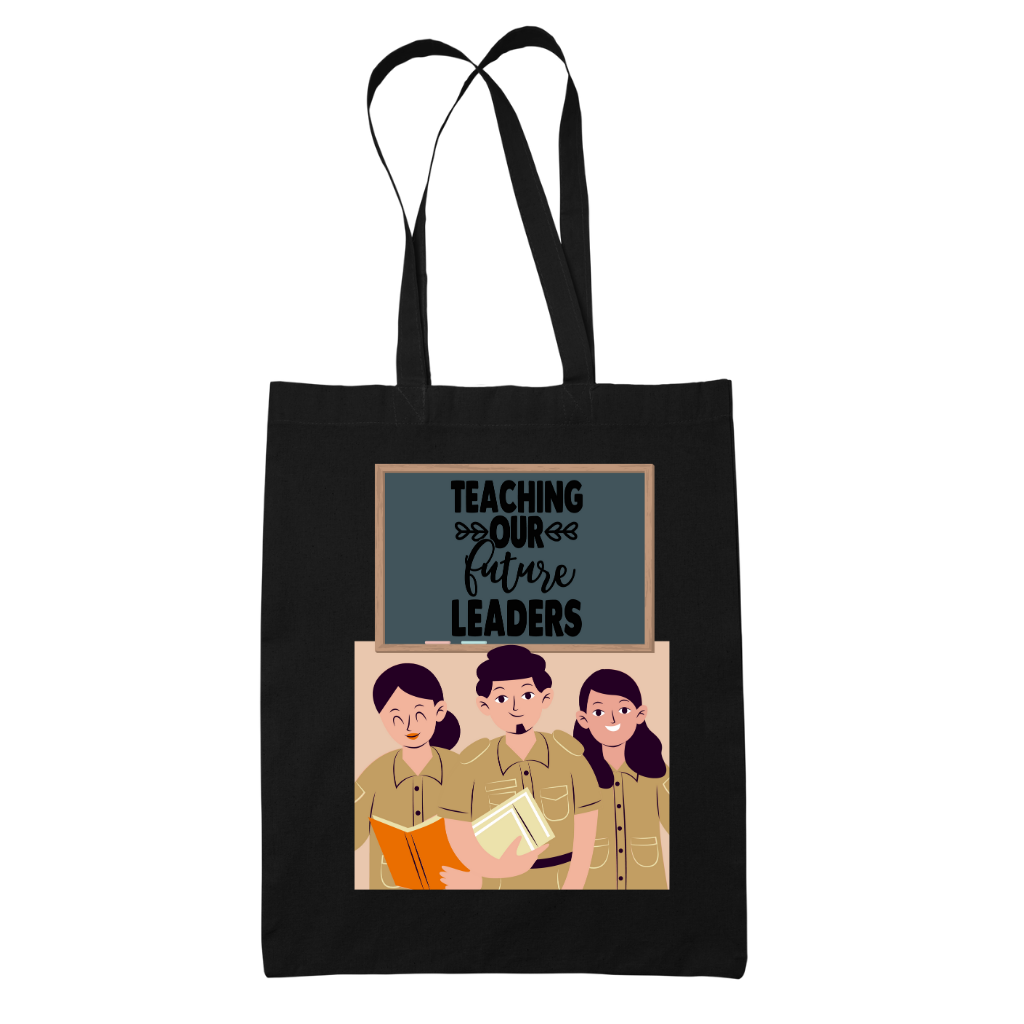 Tote bag τσάντα μάυρη πάνινη βαμβακερή για δασκάλες "Teaching our futire leaders"