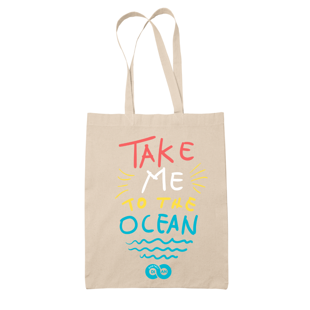 Tote bag τσάντα μάυρη πάνινη βαμβακερή Summer Take me to the ocean