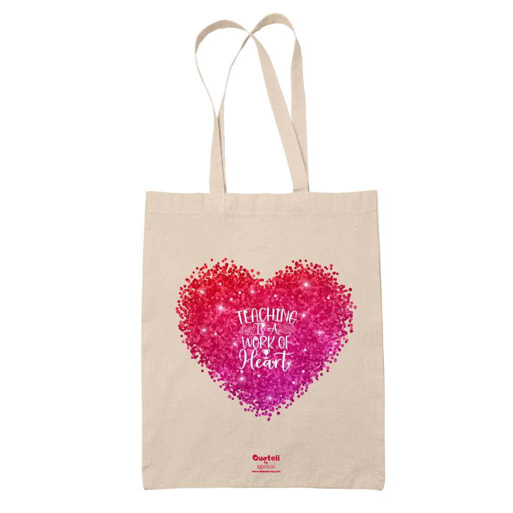 Tote bag τσάντα μπεζ βαμβακέρη πάνινη για δασκάλες "Teaching is a work of Heart"