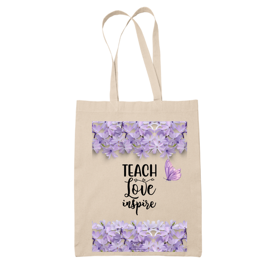 Tote bag τσάντα μπεζ βαμβακέρη πάνινη για δασκάλες "Teach Love Inspire"