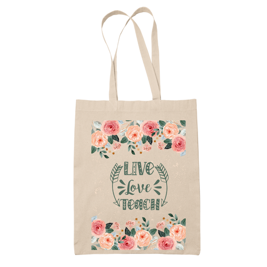 Tote bag τσάντα μπεζ βαμβακέρη πάνινη για δασκάλες "Live Love Teach"