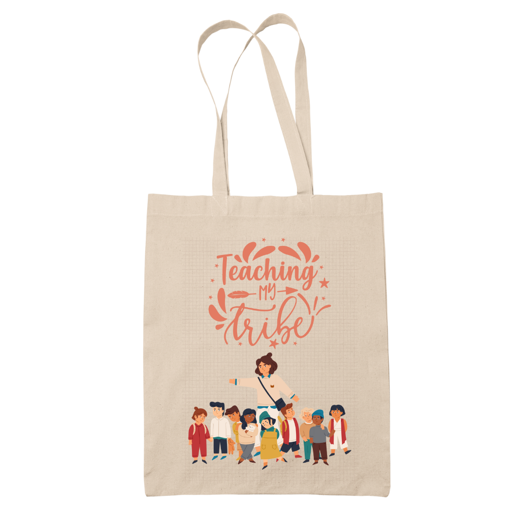 Tote bag τσάντα μπεζ βαμβακέρη πάνινη για δασκάλες "Teaching my tribe"