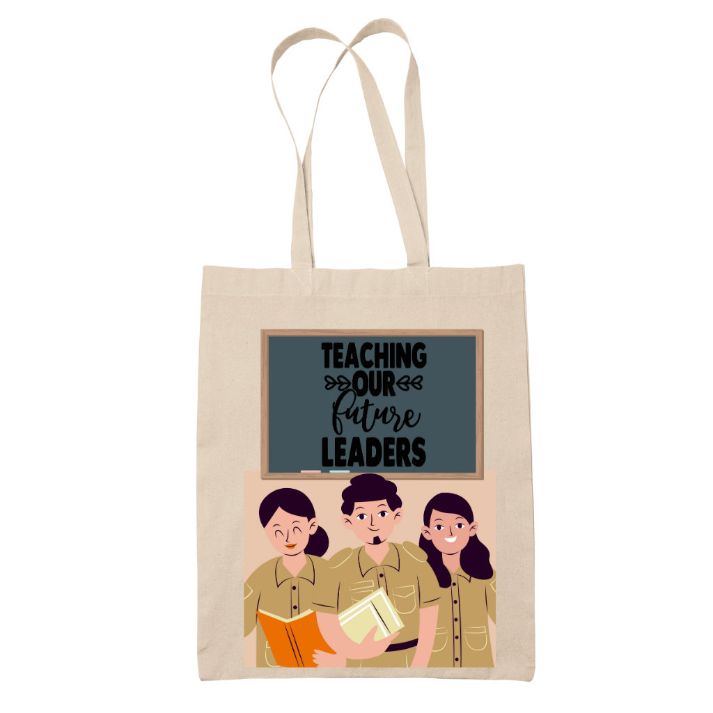 Tote bag τσάντα μπεζ βαμβακέρη πάνινη για δασκάλες "Teaching our futire leaders"