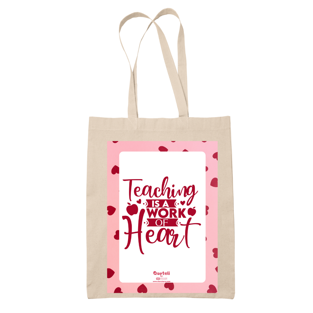 Tote bag τσάντα μπεζ βαμβακέρη πάνινη για δασκάλες "Teaching is a work of heart"