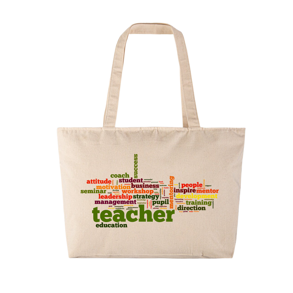 Τσάντα αγοράς/παραλίας μπεζ βαμβακέρη πάνινη για δασκάλες "Teacher motivation"