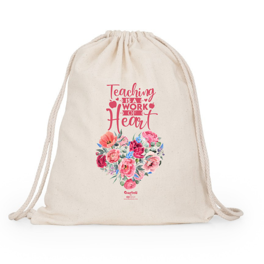 Σακίδιο πλάτης υφασματινο βαμβακέρο μπέζ για δασκάλες "Teaching is a work of Heart Floral"