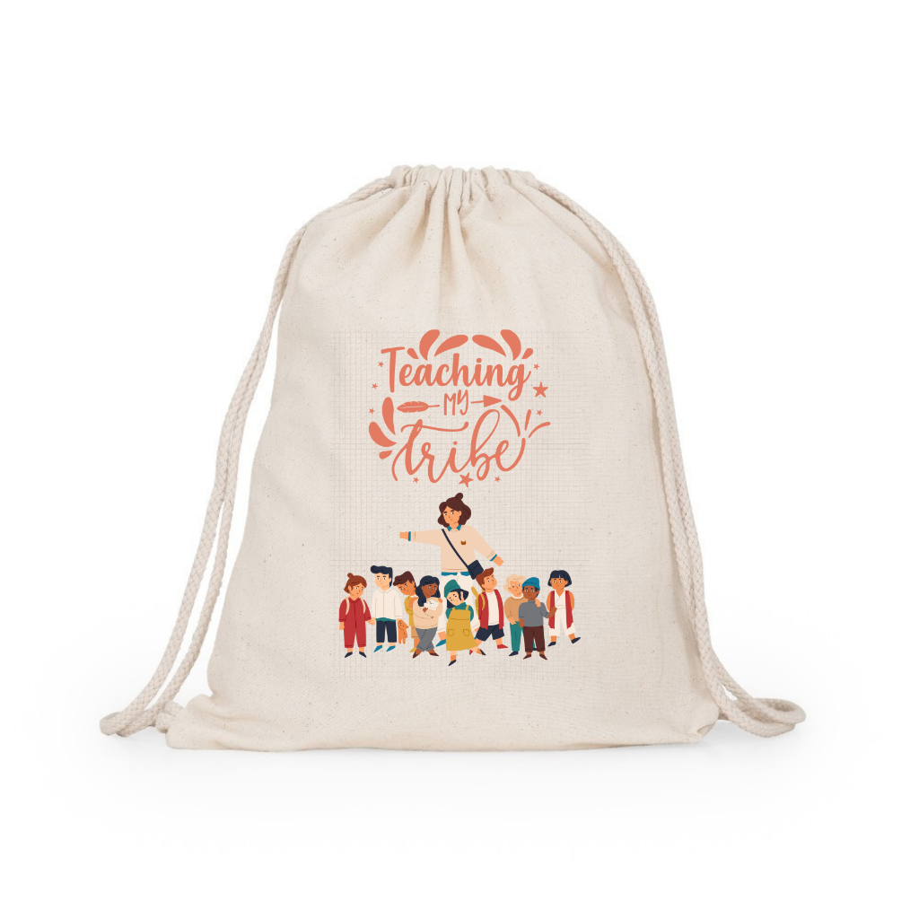 Σακίδιο πλάτης υφασματινο βαμβακέρο μπέζ για δασκάλες "Teaching my tribe"