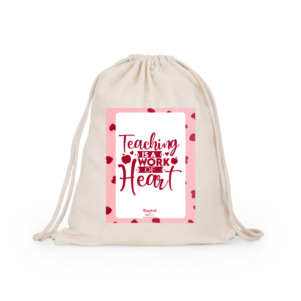 Σακίδιο πλάτης υφασματινο βαμβακέρο μπέζ για δασκάλες "Teaching is a work of heart"
