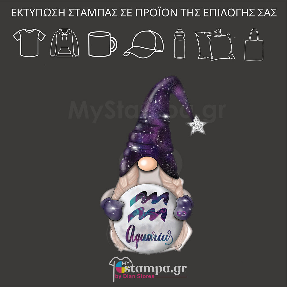 Στάμπα XMAS ZODIAC GNOME AQUARIUS GIRL