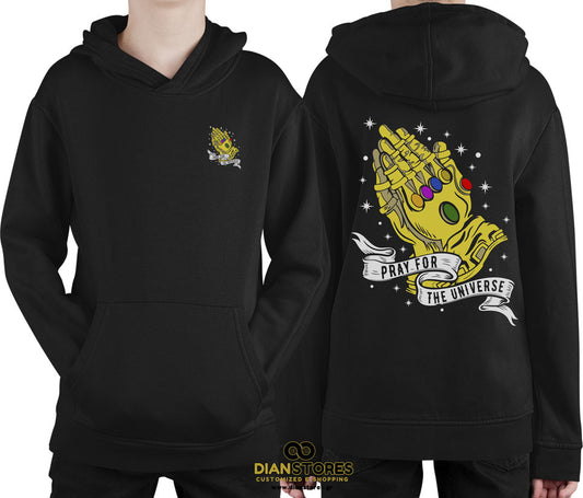 Φούτερ με κουκούλα Infinity Gauntlet-PRAY FOR THE UNIVERSE