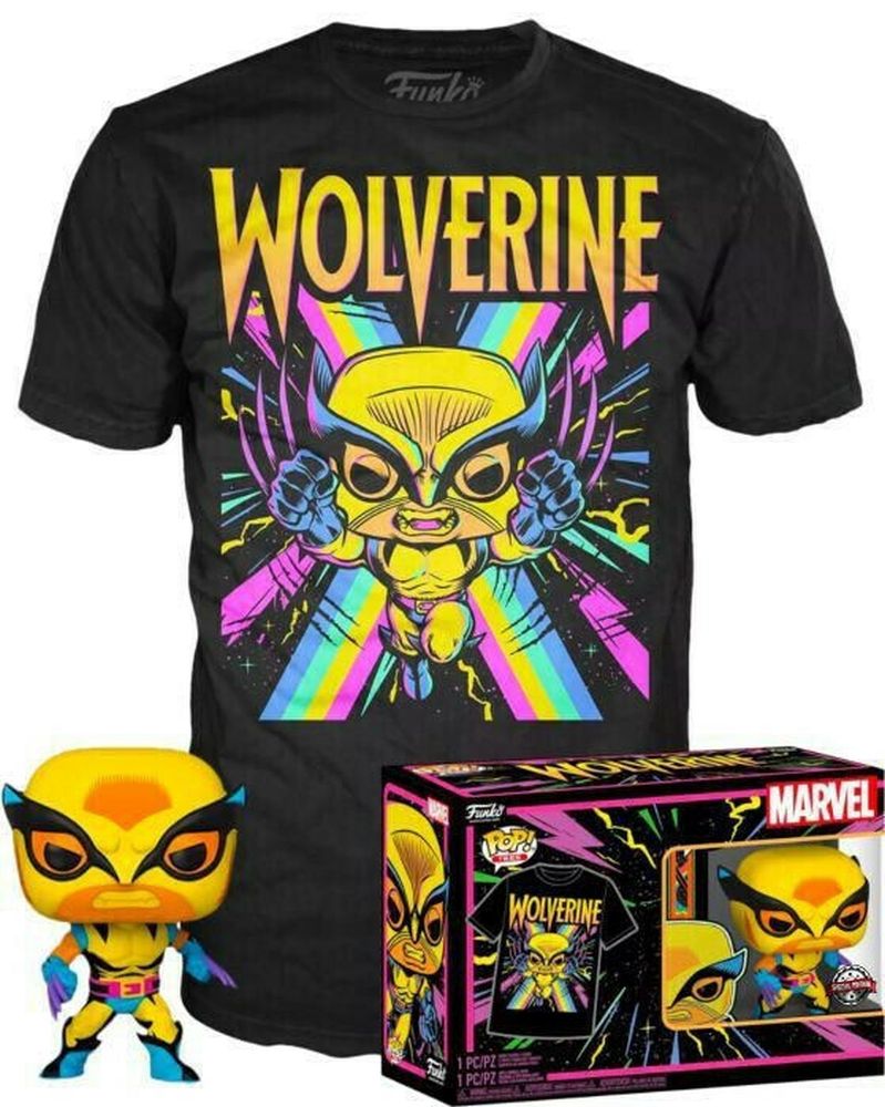 Funko Pop! Tees: Marvel X-Men Wolverine (Blacklight) (Special Edition) #802 Bobble Head Vinyl Figure & T-Shirt - M