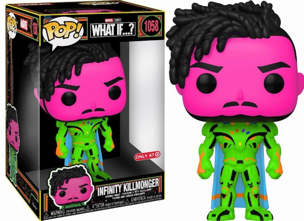 Funko Pop! Marvel Jumbo: What If...? - Infinity Killmonger (Blacklight) (Special Edition) #1058 Bobble-Head Vinyl Figure (10")