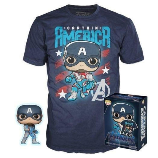 Funko Pocket Pop! & Tee (Child): Marvel - Captain America (Special Edition) (4cm) Bobble-Head Vinyl Figure & T-Shirt (L)