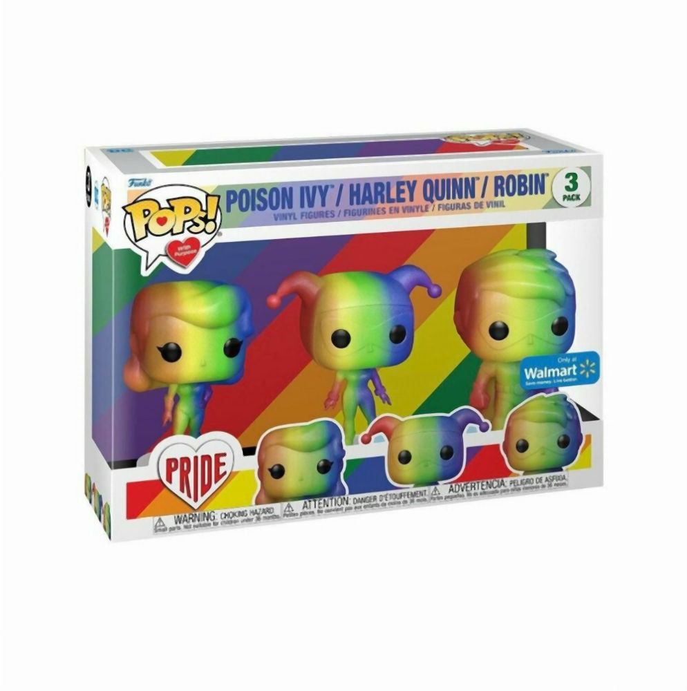 Funko Pops! with Purpose DC Pride: 3-Pack Heroes - Poison Ivy, Harley Quinn, Robin (Special Edition) Vinyl Figure