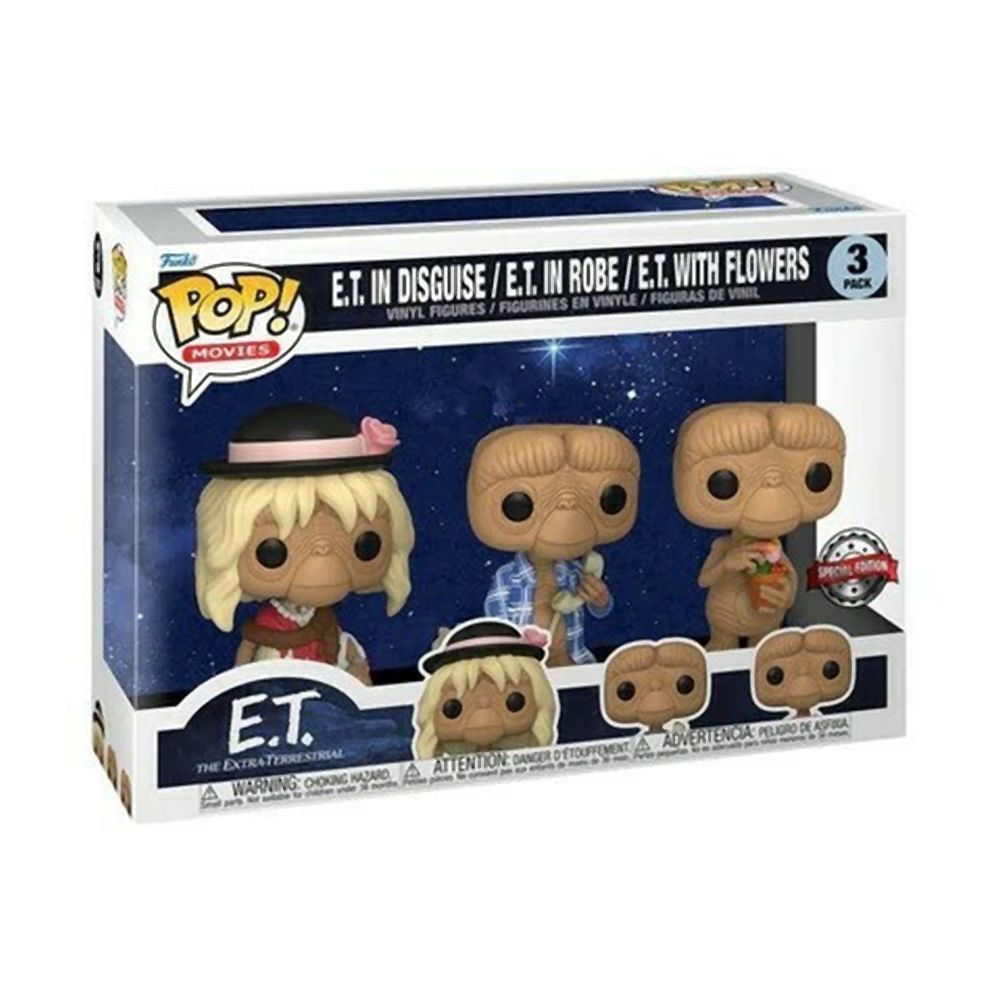 Funko Pop! 3-Pack Movies: E.T. - E.T. in Disguise / E.T. in Robe / E.T. with Flowers (Special Edition) Vinyl Figures