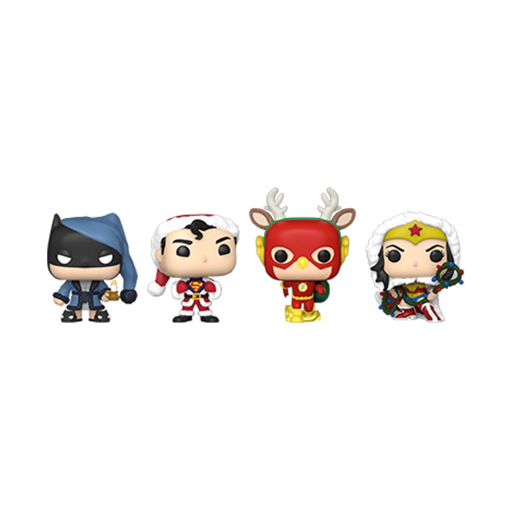 Funko Pocket Pop! 4-Pack DC Super Heroes - Happy Holidays Tree Box Vinyl Figures Keychain