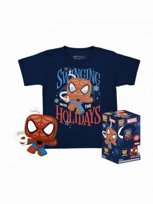 Funko Pocket Pop! & Tee (Child): Marvel - Gingerbread Spider-Man (Special Edition) Bobble-Head Vinyl Figure & T-Shirt (L)