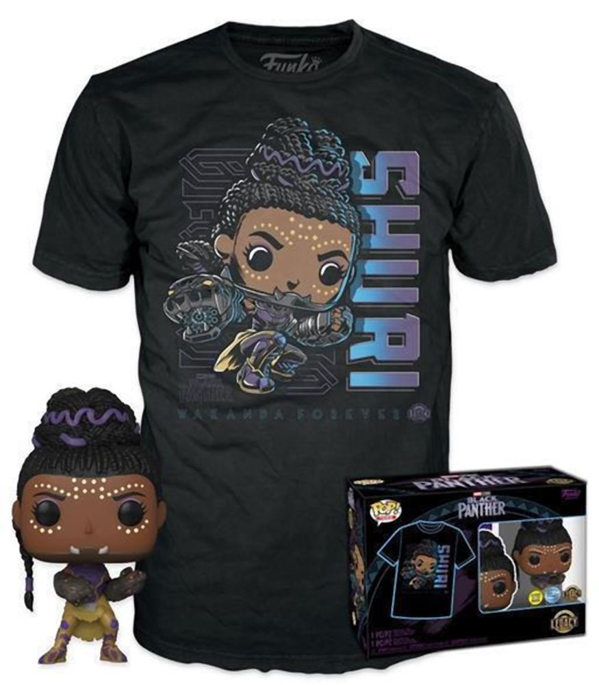 Funko Pop! & Tees (Adult): Marvel Black Panther - Shuri (Glows in the Dark) Bobble-Head Vinyl Figure & T-Shirt (S)