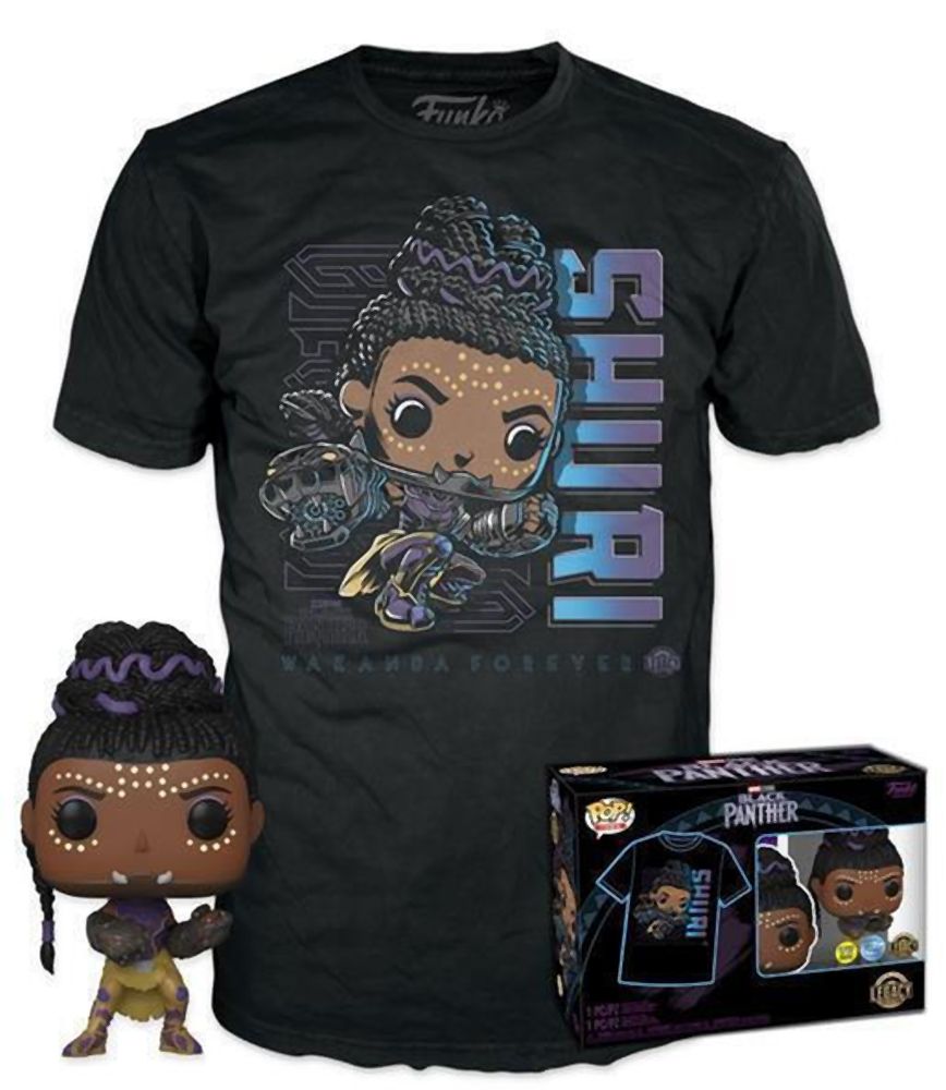 Funko Pop! & Tees (Adult): Marvel Black Panther - Shuri (Glows in the Dark) Bobble-Head Vinyl Figure & T-Shirt (L)