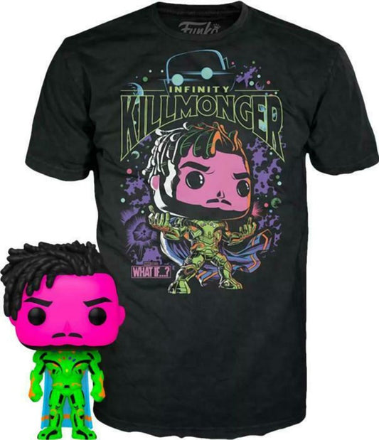 Funko Pop! & Tee (Adult): Marvel What If...? - Infinity Killmonger (Blacklight) (Special Edition) Bobble-Head Vinyl Figure & T-Shirt (M)