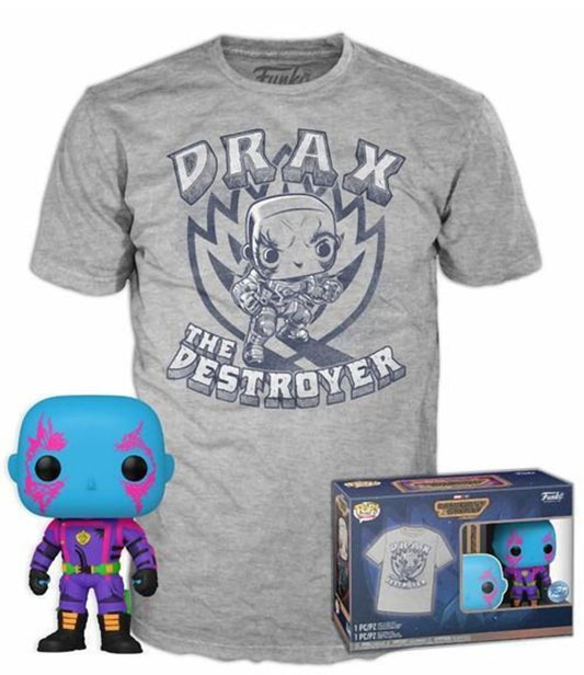 Funko Pop! & Tee (Adult): Marvel Guardians of the Galaxy - Drax (Blacklight) (Special Edition) Vinyl Figure and T-Shirt (S)