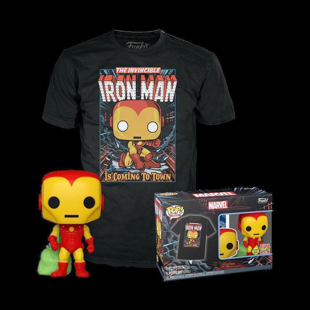 Funko Pop! & Tee (Adult): Marvel - Holiday Iron Man (Glows in the Dark) Vinyl Figure & T-Shirt (L)