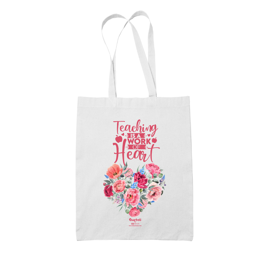 Tote bag τσάντα λευκή για δασκάλες "Teaching is a work of Heart Floral"