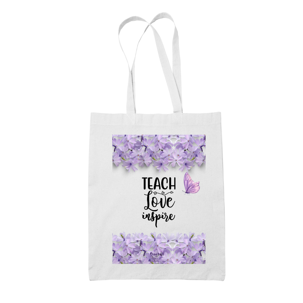 Tote bag τσάντα λευκή για δασκάλες "Teach Love Inspire"