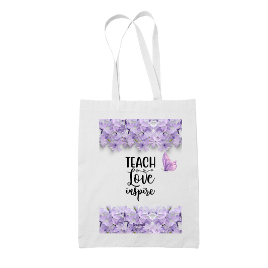 Tote bag τσάντα λευκή για δασκάλες "Teach Love Inspire"