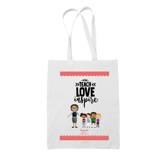 Tote bag τσάντα λευκή για δασκάλες "Teach Love Inspire 2"