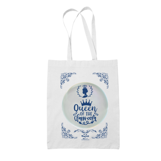 Tote bag τσάντα λευκή για δασκάλες "Queen of the classroom 2"