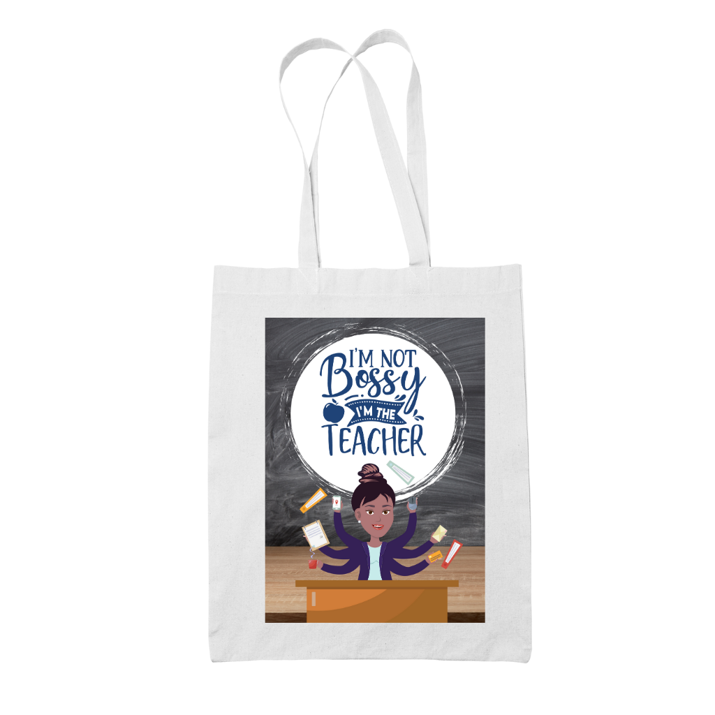 Tote bag τσάντα λευκή για δασκάλες "Im not bossy Im the teacher"