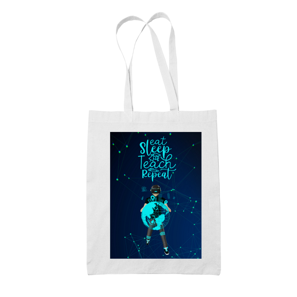 Tote bag τσάντα λευκή για δασκάλες "Eat Teach Sleep Repeat"