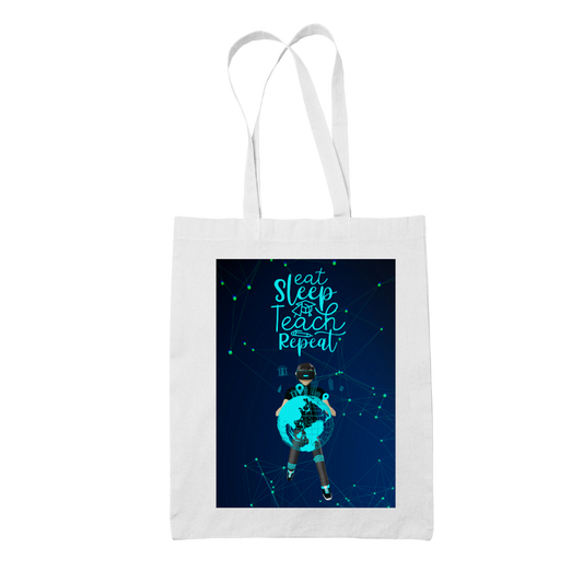 Tote bag τσάντα λευκή για δασκάλες "Eat Teach Sleep Repeat"