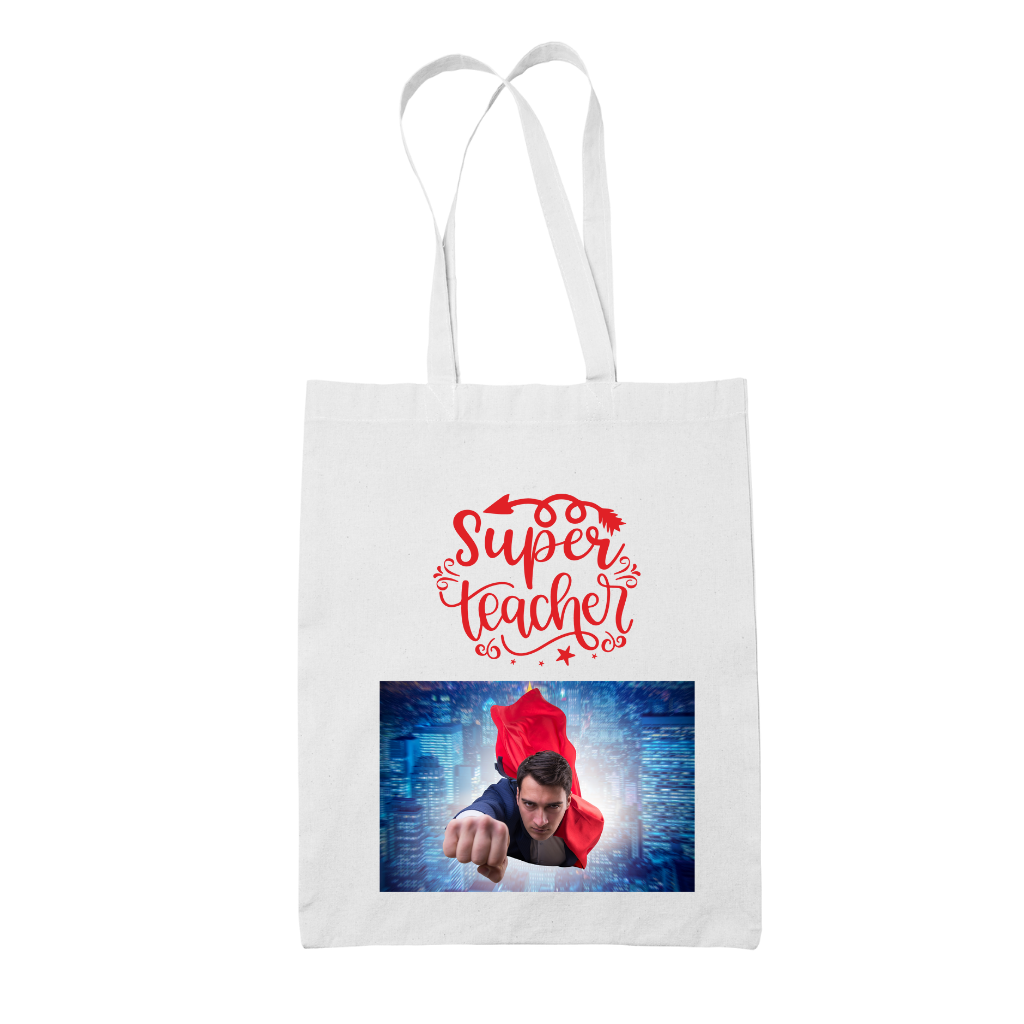 Tote bag τσάντα λευκή για δασκάλες Superman Teacher"