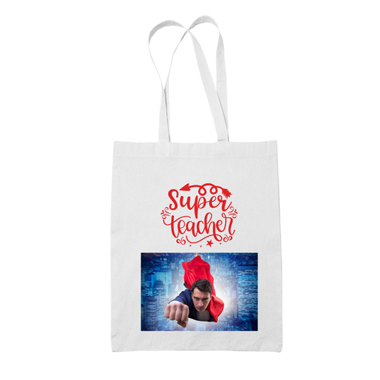 Tote bag τσάντα λευκή για δασκάλες Superman Teacher"