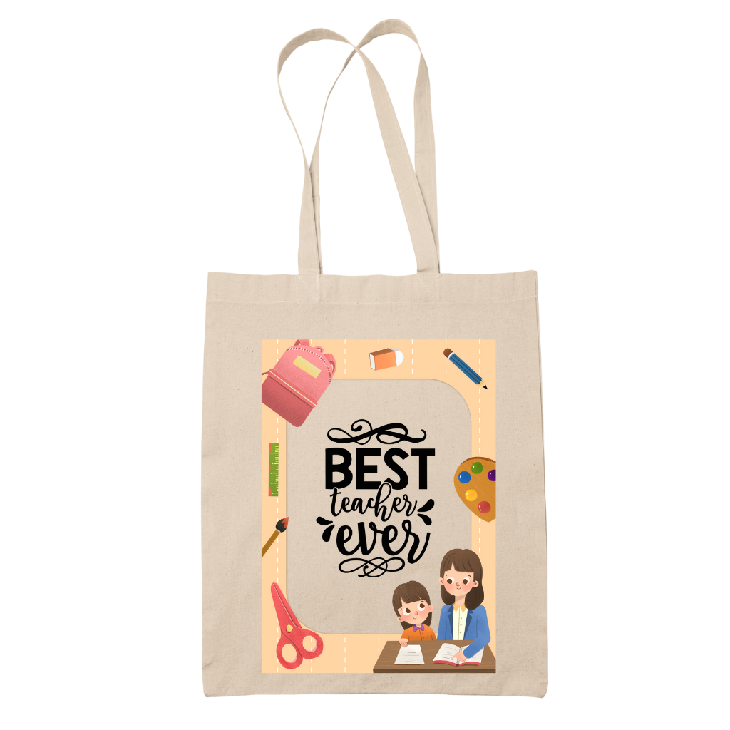 Tote bag τσάντα μάυρη πάνινη βαμβακερή για δασκάλες "Best Teacher Ever"