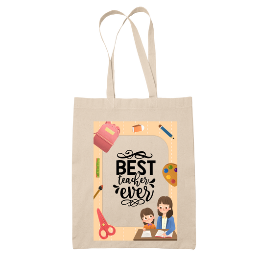 Tote bag τσάντα μάυρη πάνινη βαμβακερή για δασκάλες "Best Teacher Ever"