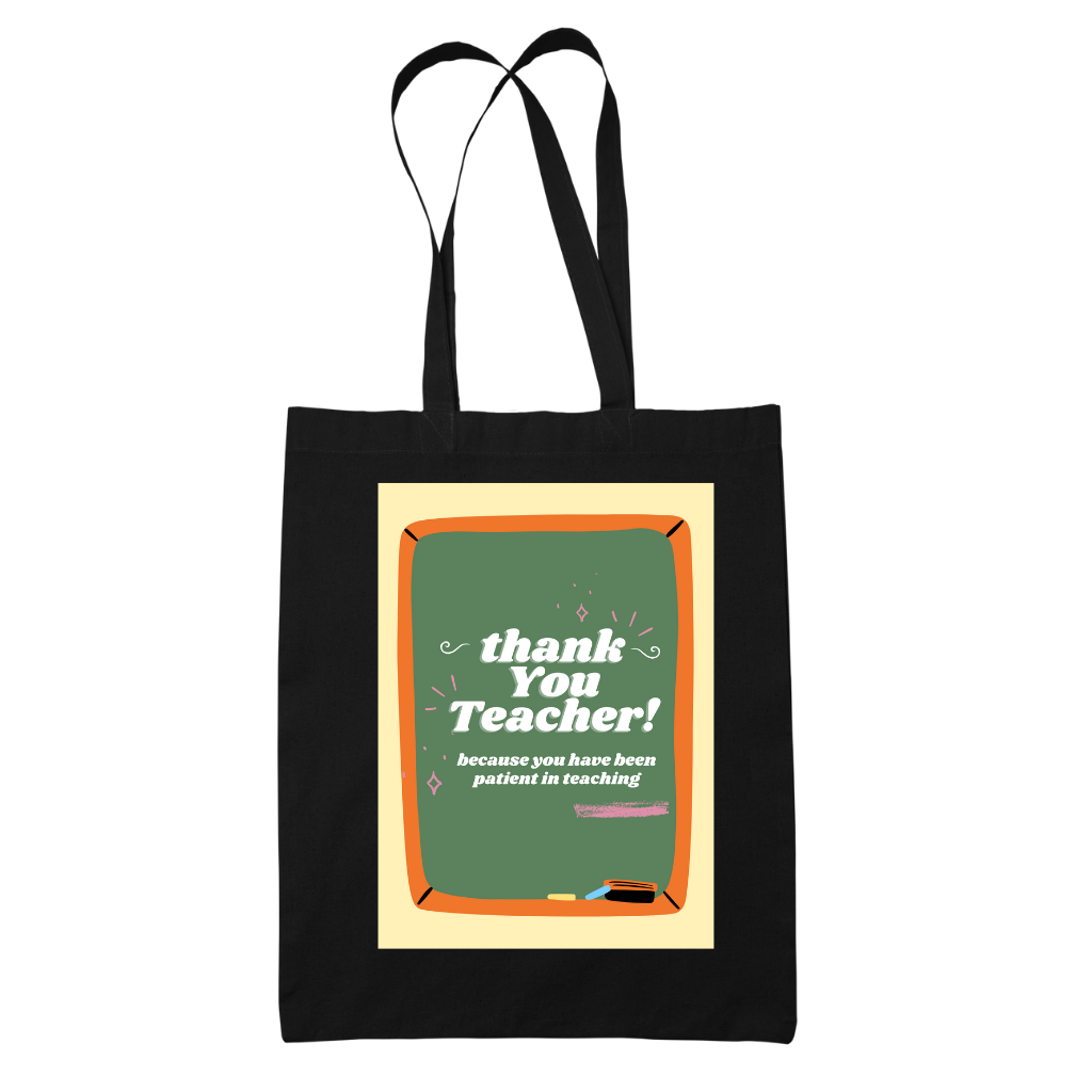 Tote bag τσάντα μάυρη πάνινη βαμβακερή για δασκάλες "Thank you teacher"