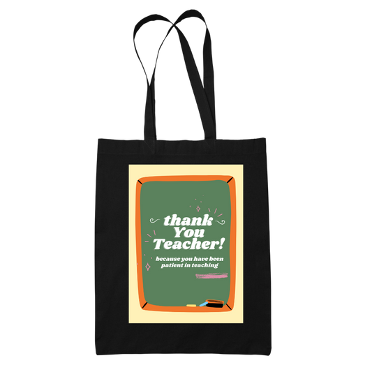 Tote bag τσάντα μάυρη πάνινη βαμβακερή για δασκάλες "Thank you teacher"