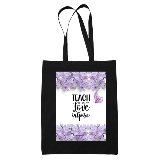 Tote bag τσάντα μάυρη πάνινη βαμβακερή για δασκάλες "Teach Love Inspire"