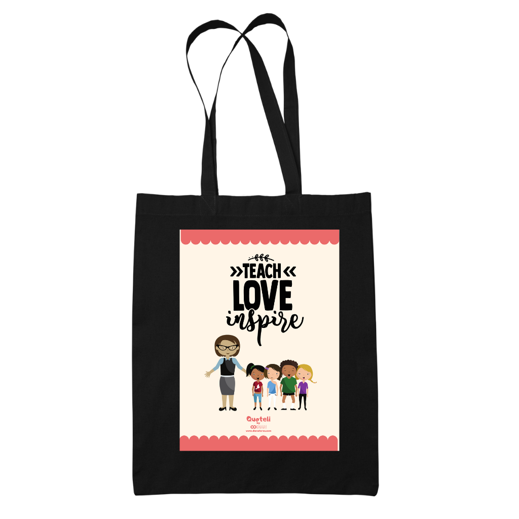 Tote bag τσάντα μάυρη πάνινη βαμβακερή για δασκάλες "Teach Love Inspire 2"