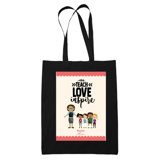 Tote bag τσάντα μάυρη πάνινη βαμβακερή για δασκάλες "Teach Love Inspire 2"