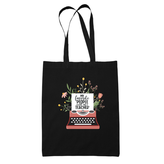 Tote bag τσάντα μάυρη πάνινη βαμβακερή για δασκάλες "My Favorite People call me Teacher"