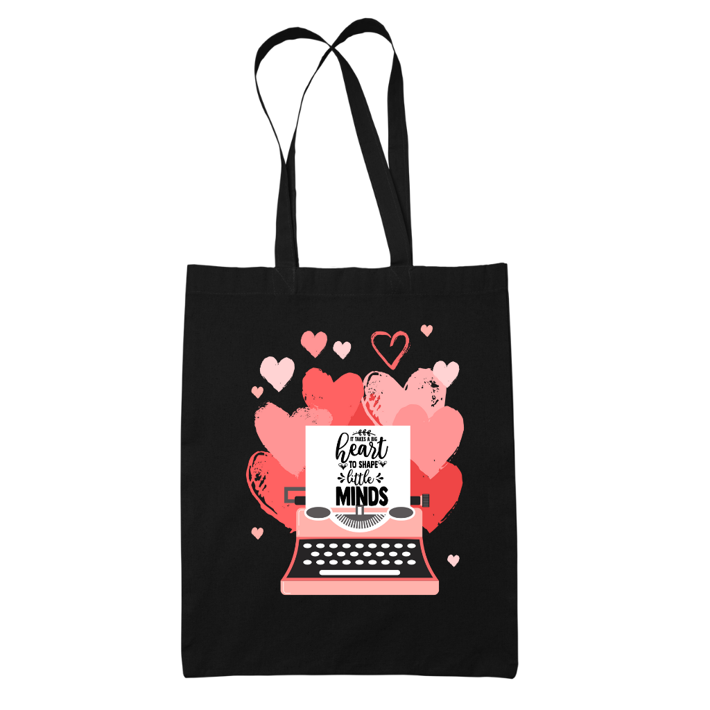 Tote bag τσάντα μάυρη πάνινη βαμβακερή για δασκάλες "Heart-Minds"