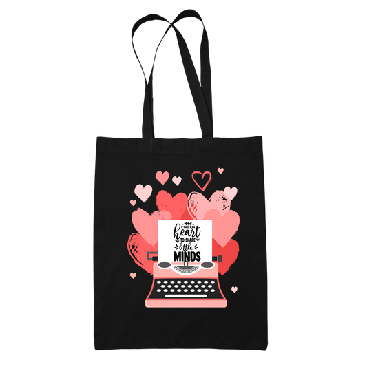 Tote bag τσάντα μάυρη πάνινη βαμβακερή για δασκάλες "Heart-Minds"